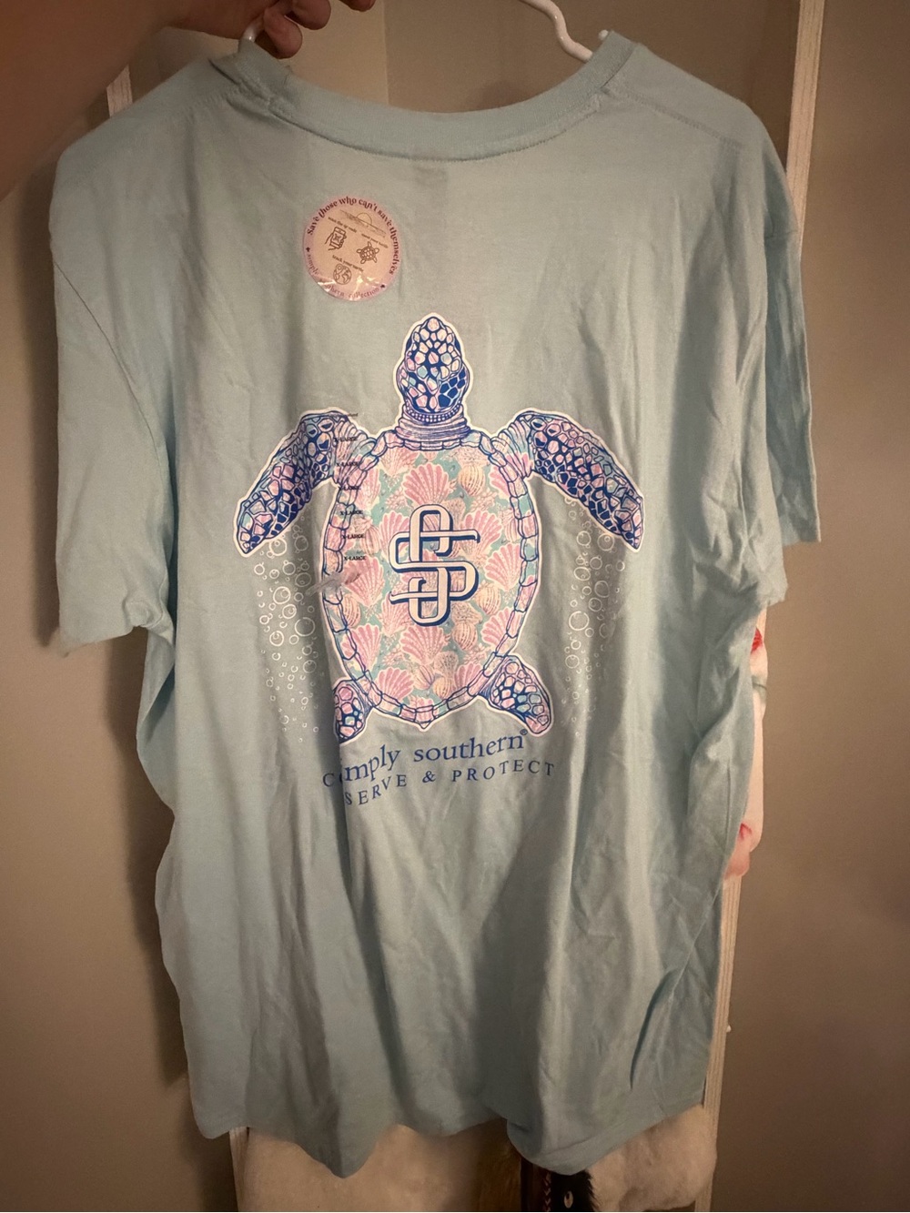 Simply Southern Light Blue Sea Turtle Graphic Tee with Pastel Accents